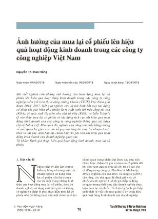 Ảnh hưởng của mua lại cổ phiếu lên hiệu quả hoạt động kinh doanh trong các công ty công nghiệp Việt Nam