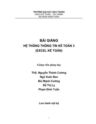 Bài giảng Hệ thống thông tin kế toán 3 (Excel kế toán) - Nguyễn Thành Cường