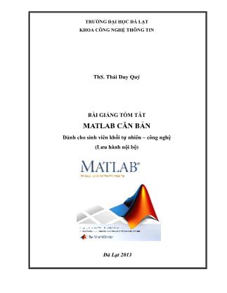 Bài giảng Matlab căn bản - Thái Duy Quý (Phần 1)