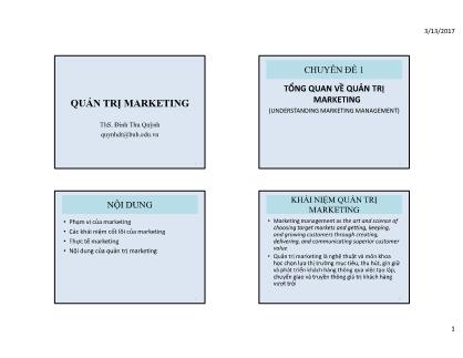 Bài giảng Quản trị Marketing - Chuyên đề 1: Tổng quan về quản trị marketing - Đinh Thu Quỳnh
