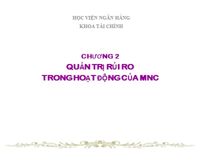 Bài giảng Tài chính công ty đa quốc gia - Chương 2: Quản trị rủi ro trong hoạt động của MNC - Lương Minh Hà
