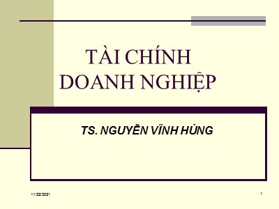 Bài giảng Tài chính doanh nghiệp - Nguyễn Vĩnh Hùng