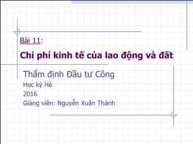 Bài giảng Thẩm định đầu tư công - Bài 11: Chi phí kinh tế của lao động và đất - Nguyễn Xuân Thành