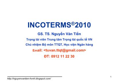 Bài giảng Thanh toán quốc tế trong ngoại thương - Bài 3: Incoterms 2010 - Nguyễn Văn Tiến