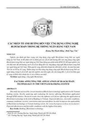 Các nhân tố ảnh hưởng đến việc ứng dụng công nghệ Blockchain trong hệ thống ngân hàng Việt Nam