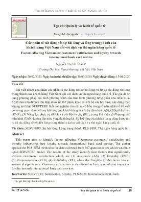 Các nhân tố tác động tới sự hài lòng và lòng trung thành của khách hàng Việt Nam đối với dịch vụ thẻ ngân hàng quốc tế