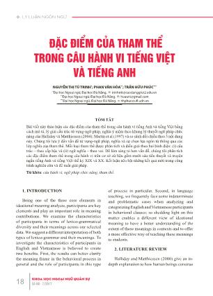 Đặc điểm của tham thể trong câu hành vi tiếng Việt và tiếng Anh