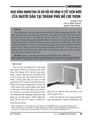 Hoạt động marketing xã hội đối với hành vi tiết kiệm nước của người dân tại thành phố Hồ Chí Minh