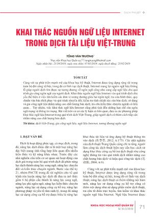 Khai thác nguồn ngữ liệu Internet trong dịch tài liệu Việt - Trung