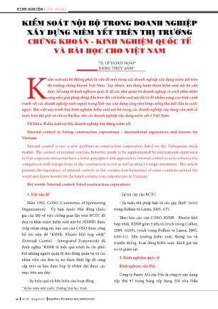 Kiểm soát nội bộ trong doanh nghiệp xây dựng niêm yết trên thị trường chứng khoán - Kinh nghiệm quốc tế và bài học cho Việt Nam
