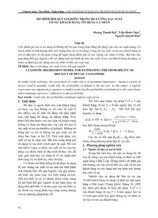 Mô hình hồi quy logistic trong đo lường xác suất vỡ nợ khách hàng tín dụng cá nhân