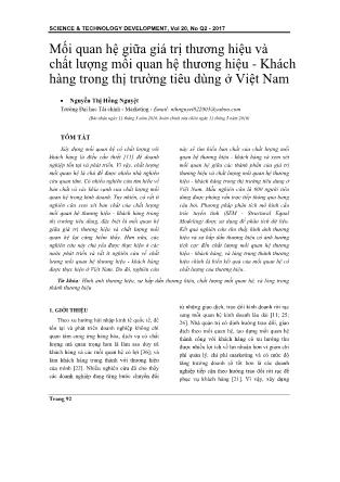 Mối quan hệ giữa giá trị thương hiệu và chất lượng mối quan hệ thương hiệu - Khách hàng trong thị trường tiêu dùng ở Việt Nam