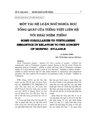 Một vài hệ luận ngữ nghĩa học tổng quát của tiếng Việt liên hệ với khái niệm tiếng