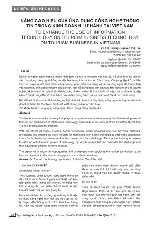 Nâng cao hiệu quả ứng dụng công nghệ thông tin trong kinh doanh lữ hành tại Việt Nam