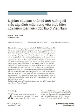 Nghiên cứu các nhân tố ảnh hưởng tới việc xác định mức trọng yếu thực hiện của kiểm toán viên độc lập ở Việt Nam