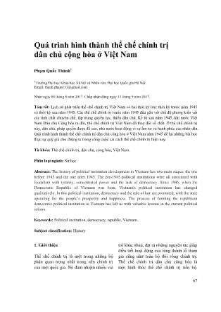 Quá trình hình thành thể chế chính trị dân chủ cộng hòa ở Việt Nam