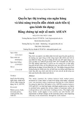 Quyền lực thị trường của ngân hàng và khả năng truyền dẫn chính sách tiền tệ qua kênh tín dụng: Bằng chứng tại một số nước ASEAN