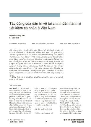 Tác động của dân trí về tài chính đến hành vi tiết kiệm cá nhân ở Việt Nam