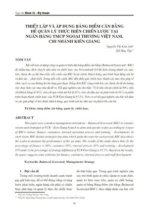 Thiết lập và áp dụng bảng điểm cân bằng để quản lý thực hiện chiến lực tại Ngân hàng TMCP Ngoại thương Việt Nam, chi nhánh Kiên Giang