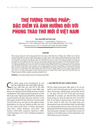 Thơ tượng trưng Pháp: Đặc điểm và ảnh hưởng đối với phong trào thơ mới ở Việt Nam