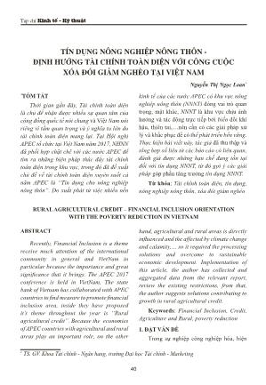 Tín dụng nông nghiệp nông thôn - Định hướng tài chính toàn diện với công cuộc xóa đói giảm nghèo tại Việt Nam