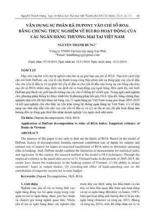 Vận dụng sự phân rã Dupont vào chỉ số roa: Bằng chứng thực nghiệm về rủi ro hoạt động của các ngân hàng thương mại tại Việt Nam