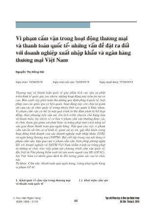 Vi phạm cấm vận trong hoạt động thương mại và thanh toán quốc tế - Những vấn đề đặt ra đối với doanh nghiệp xuất nhập khẩu và ngân hàng thương mại Việt Nam