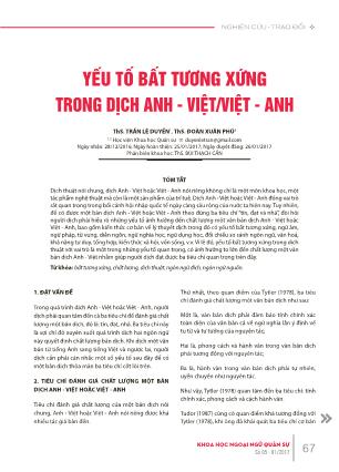 Yếu tố bất tương xứng trong dịch Anh-Việt/Việt-Anh