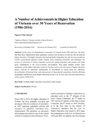 A number of achievements in higher education of Vietnam over 30 years of renovation (1986-2016)