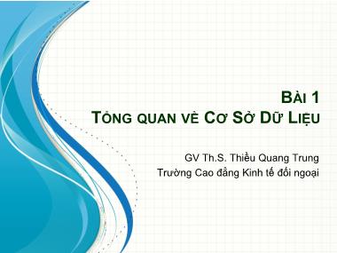 Bài giảng Cơ sở dữ liệu - Bài 1: Tổng quan về cơ sở dữ liệu - Thiều Quang Trung