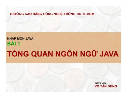 Bài giảng Nhập môn lập trình Java - Bài 1: Tổng quan ngôn ngữ Java - Võ Tấn Dũng