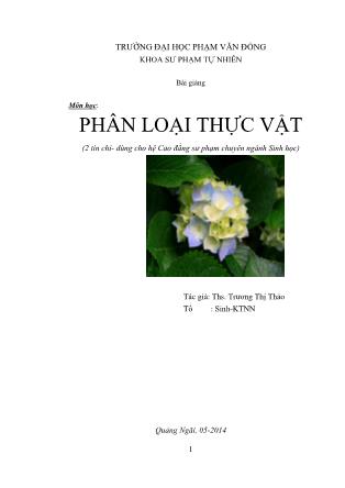 Bài giảng Phân loại thực vật - Trương Thị Thảo