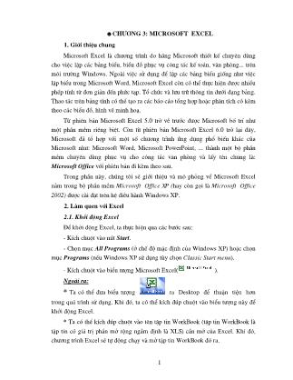 Bài giảng Tin học ứng dụng - Chương 3: MicroSoft Excel