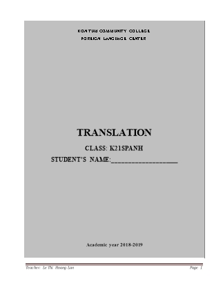 Bài giảng Translation - Lê Thị Hoàng Lan