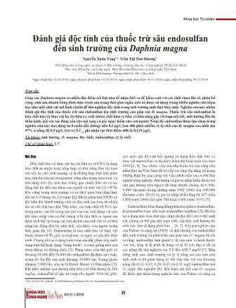 Đánh giá độc tính của thuốc trừ sâu endosulfan đến sinh trưởng của Daphnia magna