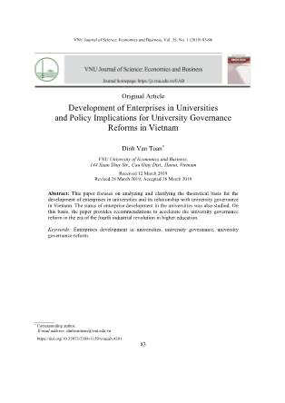 Development of enterprises in universities and policy implications for university governance reforms in Vietnam