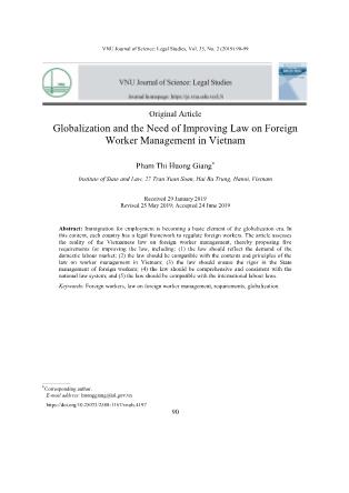 Globalization and the need of improving law on foreign worker management in Vietnam
