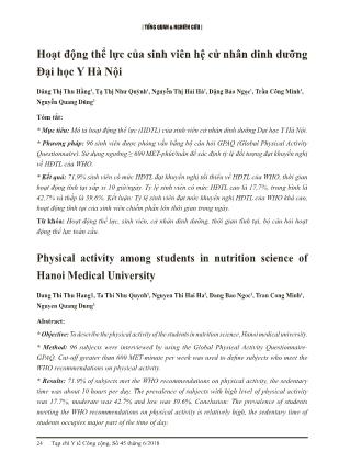 Hoạt động thể lực của sinh viên hệ cử nhân dinh dưỡng Đại học Y Hà Nội