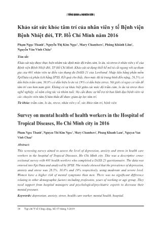 Khảo sát sức khỏe tâm trí của nhân viên y tế Bệnh viện Bệnh Nhiệt đới, thành phố Hồ Chí Minh năm 2016