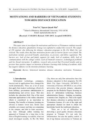 Motivations and barriers of Vietnamese students towards distance education