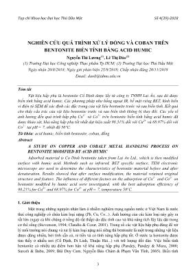 Nghiên cứu quá trình xử lý đồng và coban trên bentonite biến tính bằng acid humic