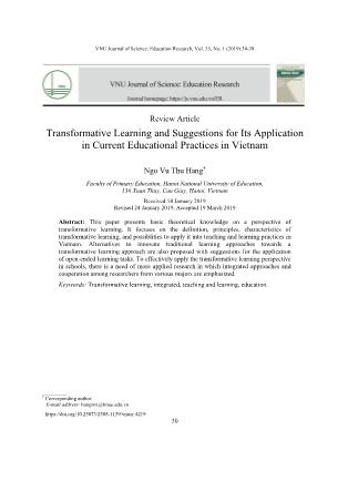 Transformative learning and suggestions for its application in current educational practices in Vietnam