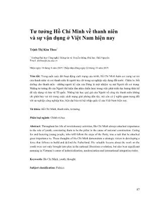 Tư tưởng Hồ Chí Minh về thanh niên và sự vận dụng ở Việt Nam hiện nay