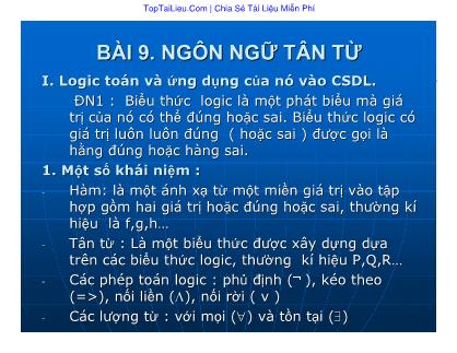 Bài giảng Cơ sở dữ liệu - Bài 9: Ngôn ngữ tân từ - Vũ Văn Định