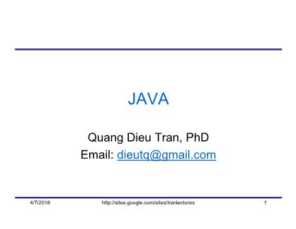 Bài giảng Công nghệ Java - Chương mở đầu: Giới thiệu môn học - Trần Quang Diệu