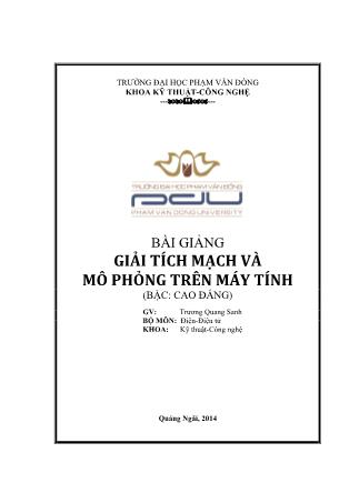 Bài giảng Giải tích mạch và mô phỏng trên máy tính - Trương Quang Sanh