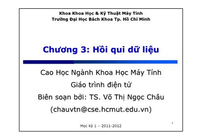 Bài giảng Khai phá dữ liệu - Chương 3: Hồi qui dữ liệu - Võ Thị Ngọc Châu