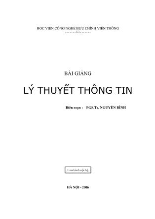 Bài giảng Lý thuyết thông tin - Nguyễn Bình