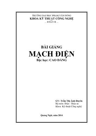 Bài giảng Mạch điện - Trần Thị Ánh Duyên