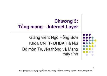 Bài giảng Mạng máy tính - Chương 3: Tầng mạng – Internet Layer - Ngô Hồng Sơn